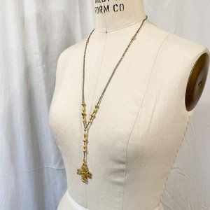 Handmade Necklace with Seed and Metal Beads with Cross Pendant